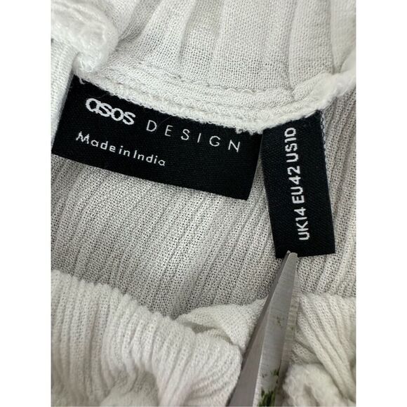 ASOS Square Neck Crinkle Smock Ivory White‎ Smock Top Size 10 - Picture 6 of 9